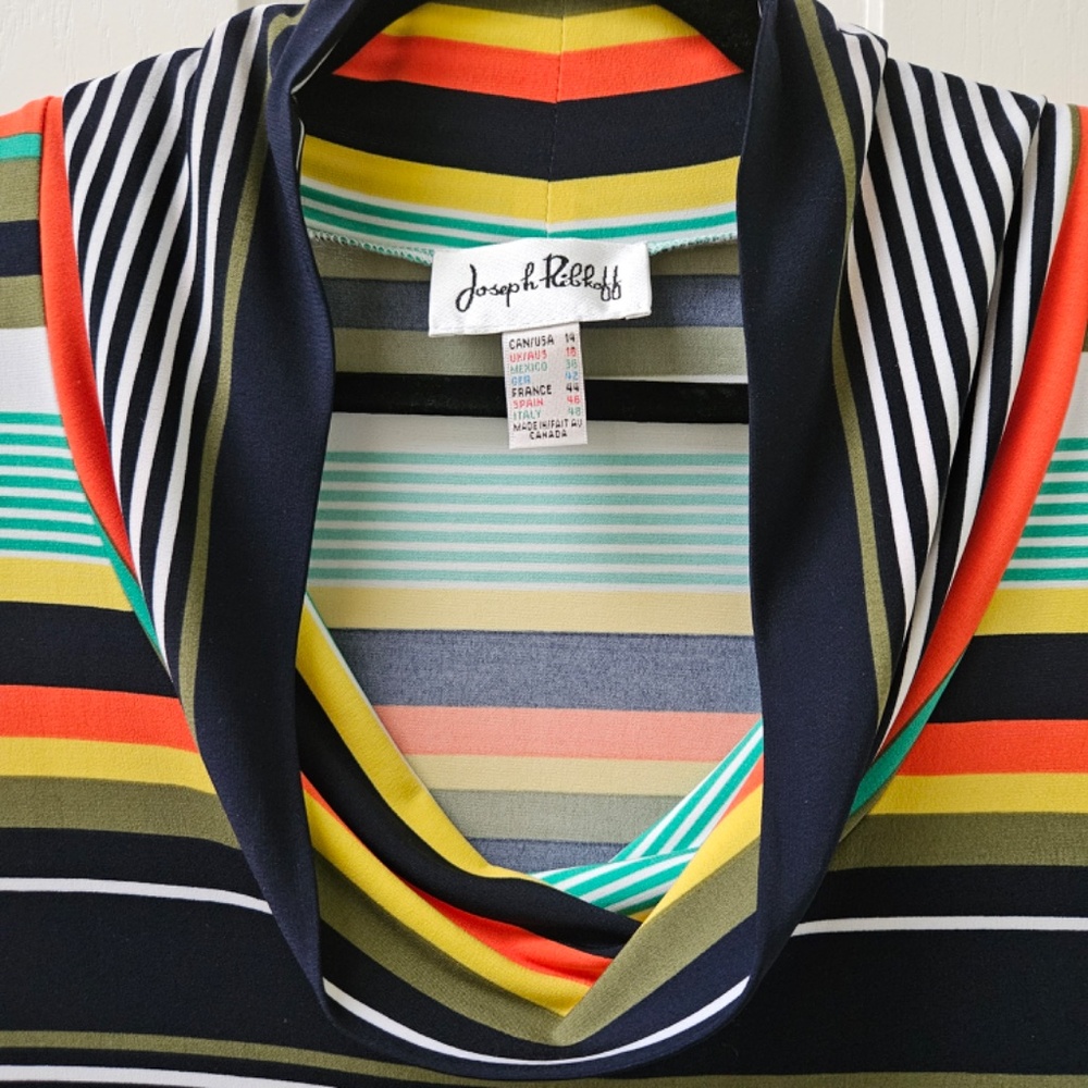 Sleeveless Multi-Stripe Cowl Neck Dress - Black & Orange - Picture 3 of 4